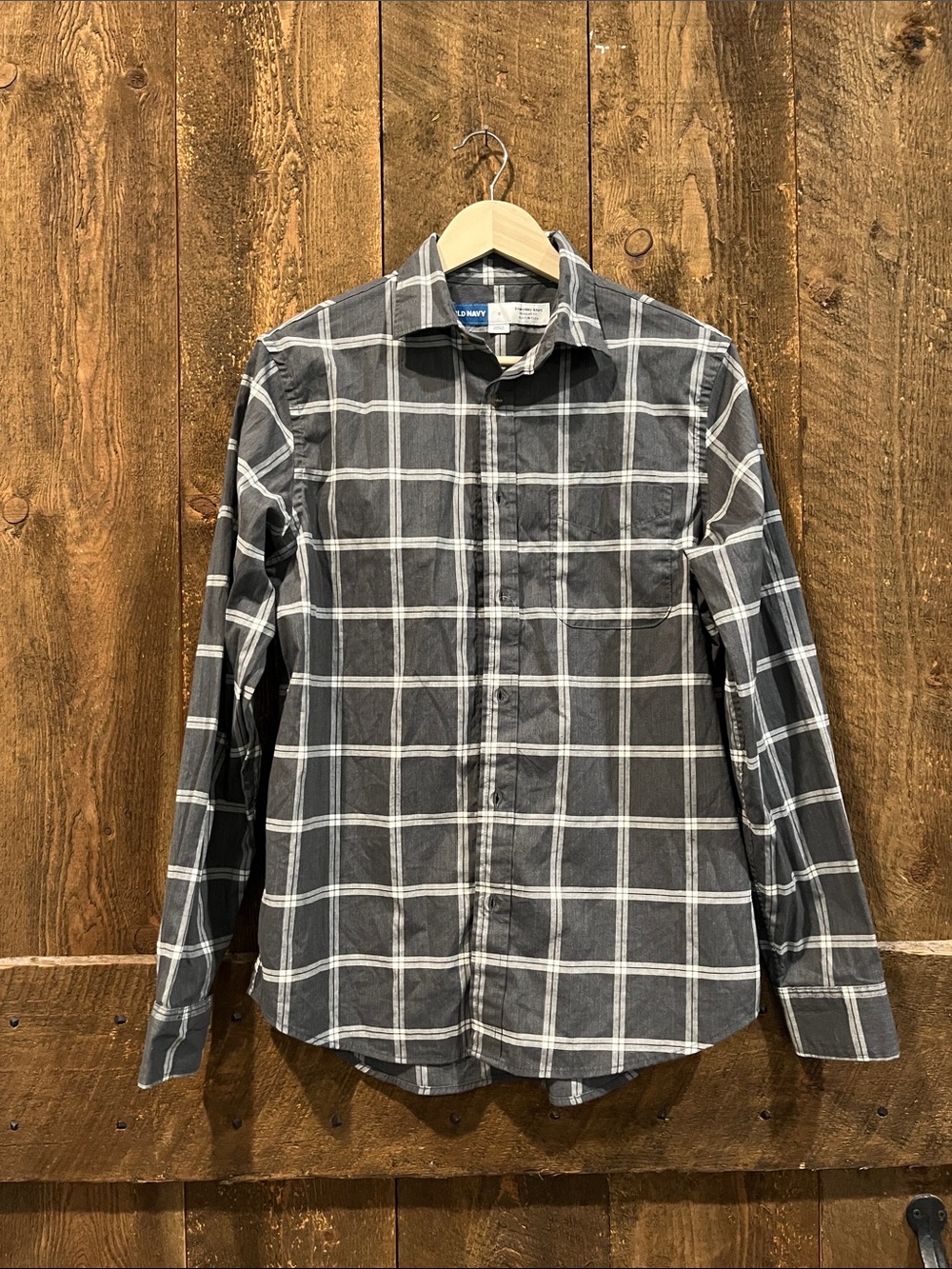 Old Navy Black and White Plaid Button-Down Shirt